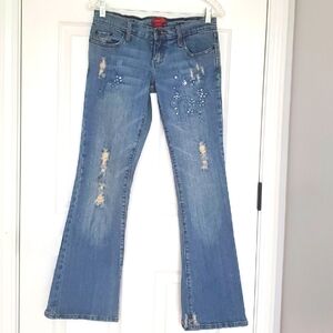 EUC Forever 21 Jeans Size 3 Delicate "Etched" Floral Design w Beads & Sequins